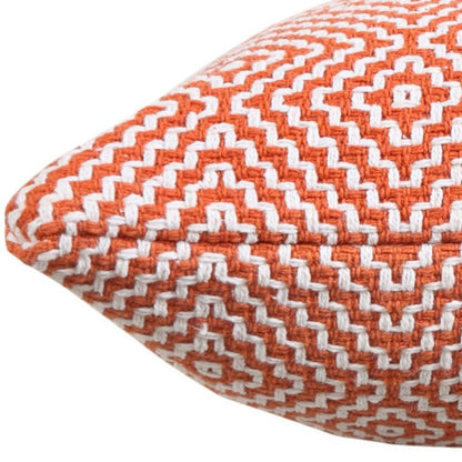 20" Orange And White Geometric Cotton Throw Pillow