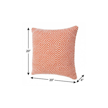 20" Orange And White Geometric Cotton Throw Pillow