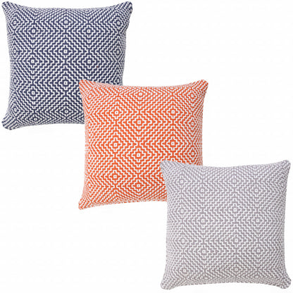 20" X 20" Orange And White 100% Cotton Geometric Zippered Pillow