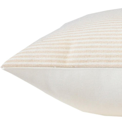 20" X 20" Beige And White 100% Cotton Striped Zippered Pillow