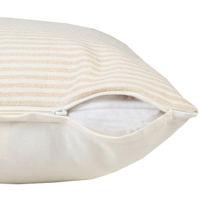 20" X 20" Beige And White 100% Cotton Striped Zippered Pillow