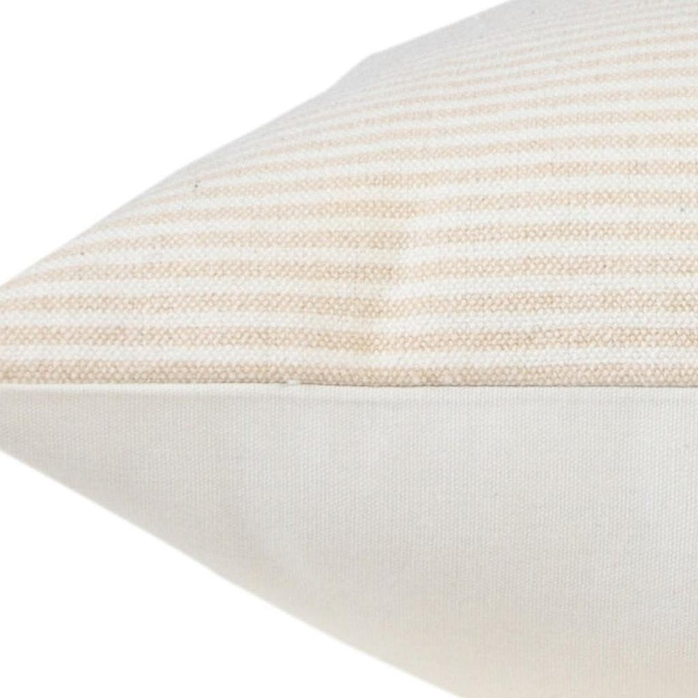 20" X 20" Beige And White 100% Cotton Striped Zippered Pillow