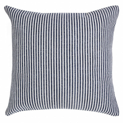 20" X 20" Beige And White 100% Cotton Striped Zippered Pillow