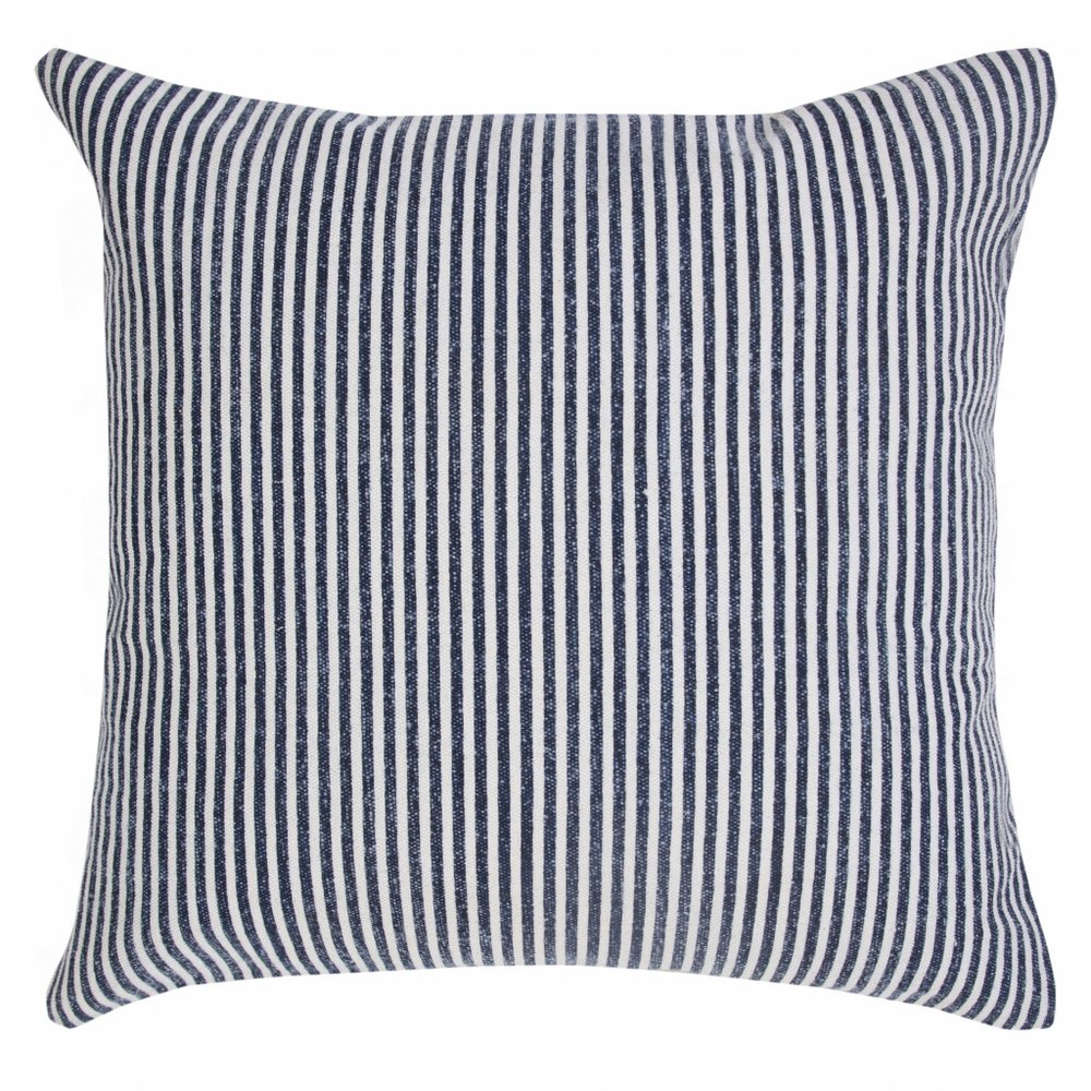 20" X 20" Beige And White 100% Cotton Striped Zippered Pillow