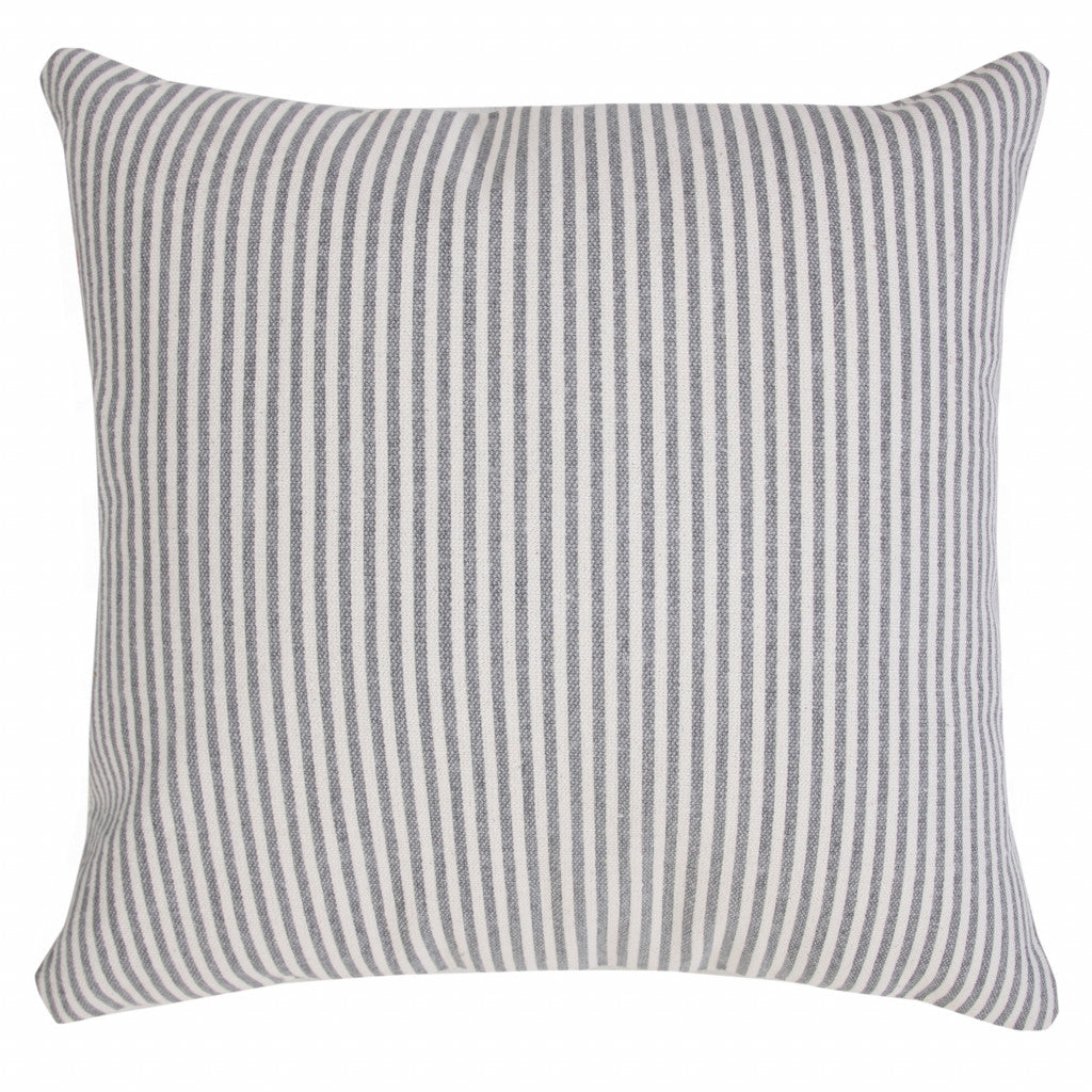 20" X 20" Beige And White 100% Cotton Striped Zippered Pillow