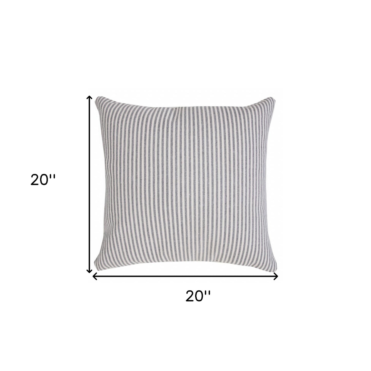 20" X 20" Beige And White 100% Cotton Striped Zippered Pillow