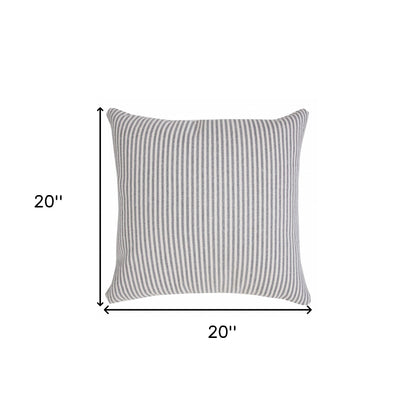 20" X 20" Beige And White 100% Cotton Striped Zippered Pillow