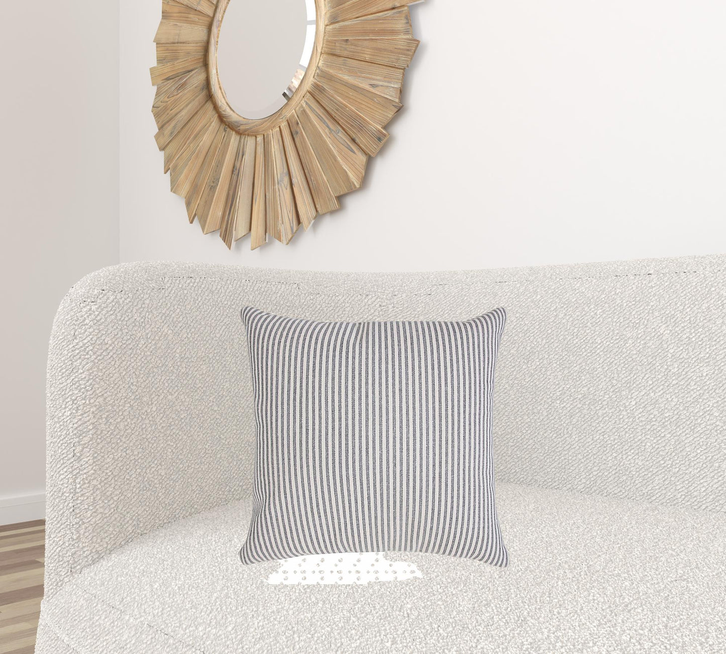 20" X 20" Beige And White 100% Cotton Striped Zippered Pillow