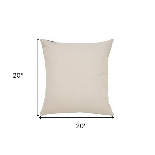 20" X 20" Green And White 100% Cotton Striped Zippered Pillow