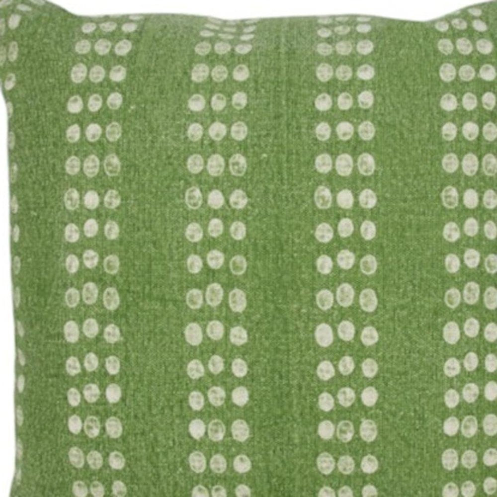 20" X 20" Green And White 100% Cotton Striped Zippered Pillow