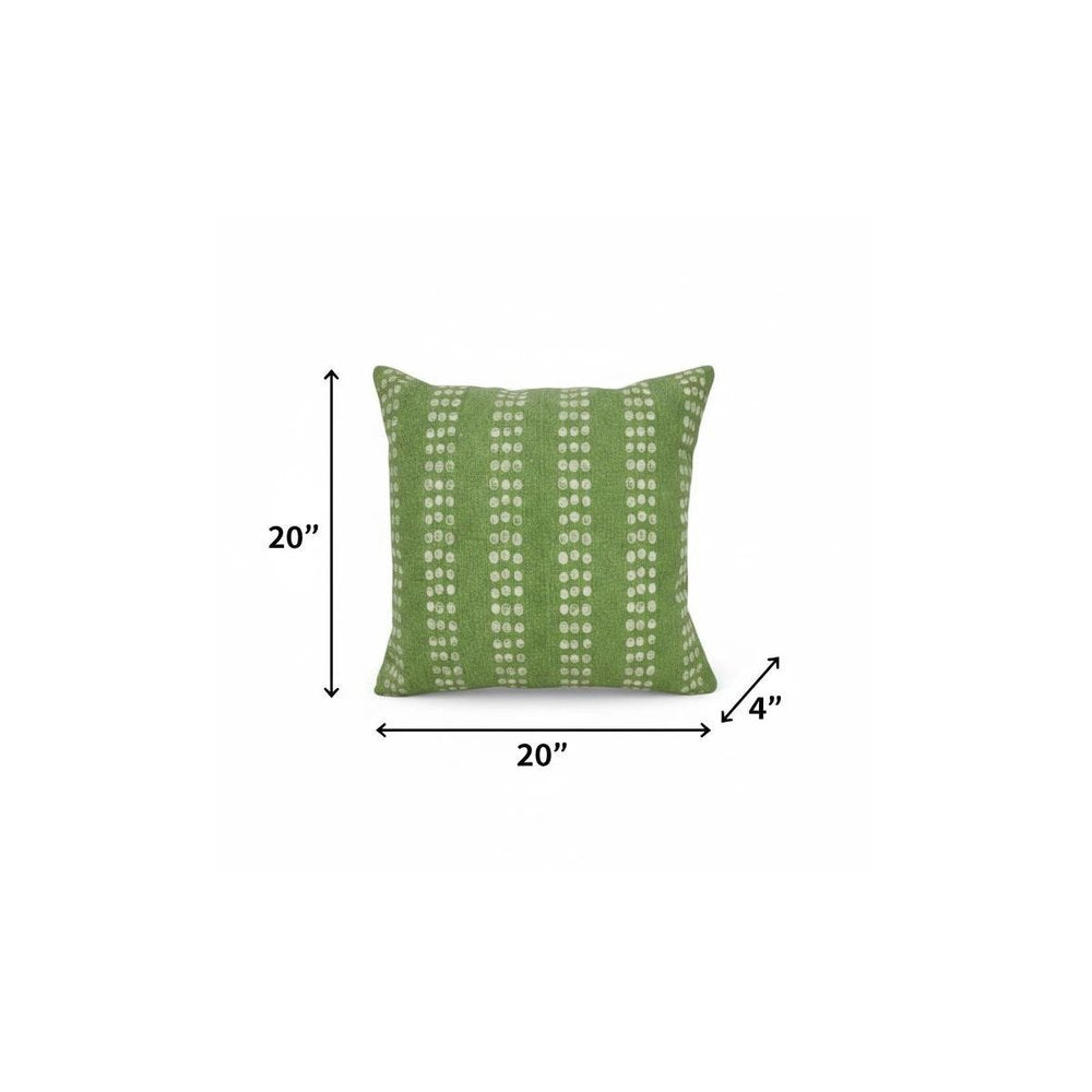 20" X 20" Green And White 100% Cotton Striped Zippered Pillow