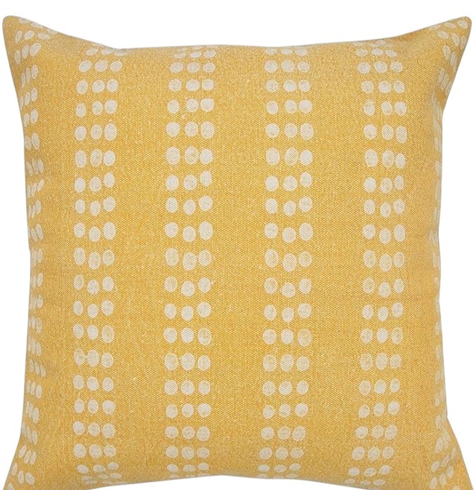 20" X 20" Yellow And White 100% Cotton Striped Zippered Pillow