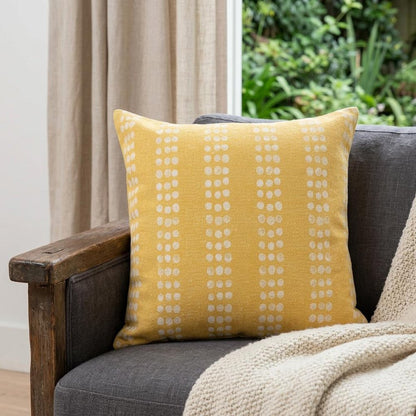 20" X 20" Yellow And White 100% Cotton Striped Zippered Pillow