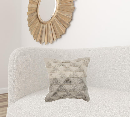 18" X 18" Gray and Beige Geometric Cotton Zippered Pillow