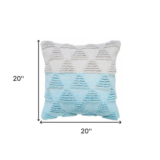 20" X 20" Bright Blue And Off-White 100% Cotton Geometric Zippered Pillow