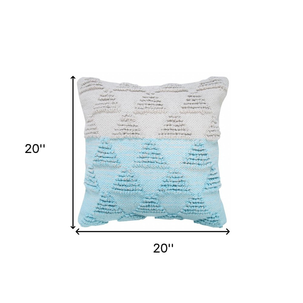 20" X 20" Bright Blue And Off-White 100% Cotton Geometric Zippered Pillow