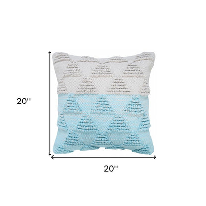 20" X 20" Bright Blue And Off-White 100% Cotton Geometric Zippered Pillow