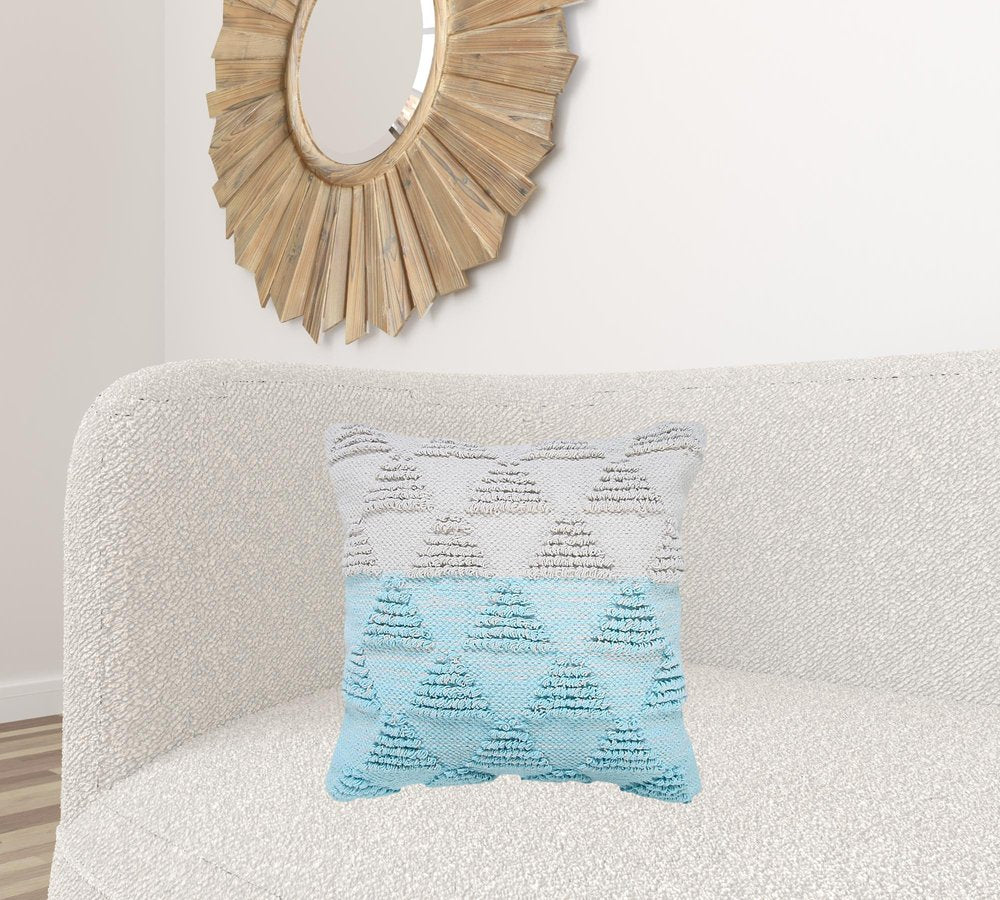 20" X 20" Bright Blue And Off-White 100% Cotton Geometric Zippered Pillow