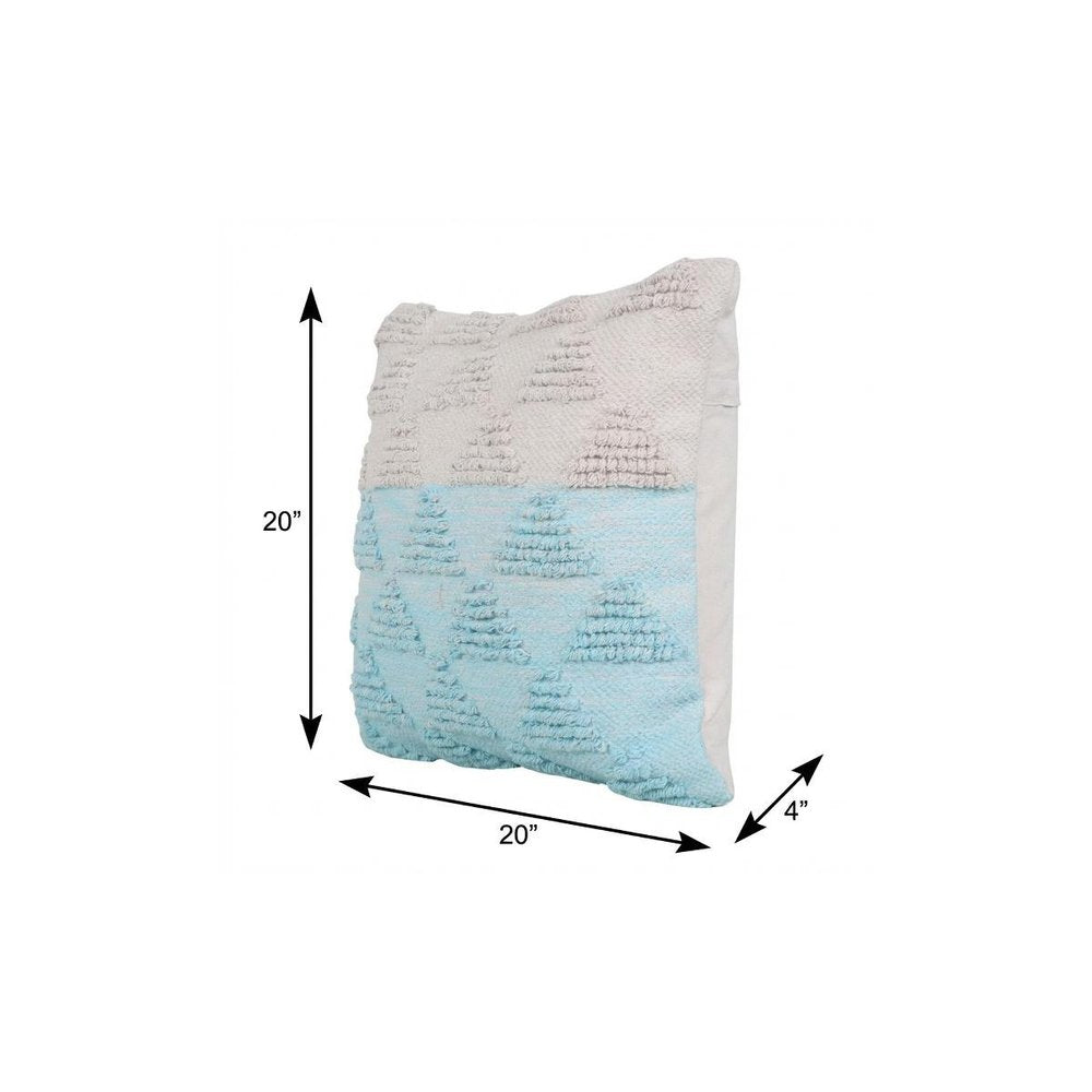 20" Blue And Off White Geometric Cotton Throw Pillow