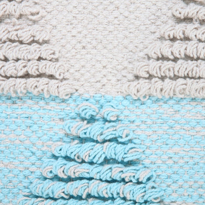 20" X 20" Bright Blue And Off-White 100% Cotton Geometric Zippered Pillow