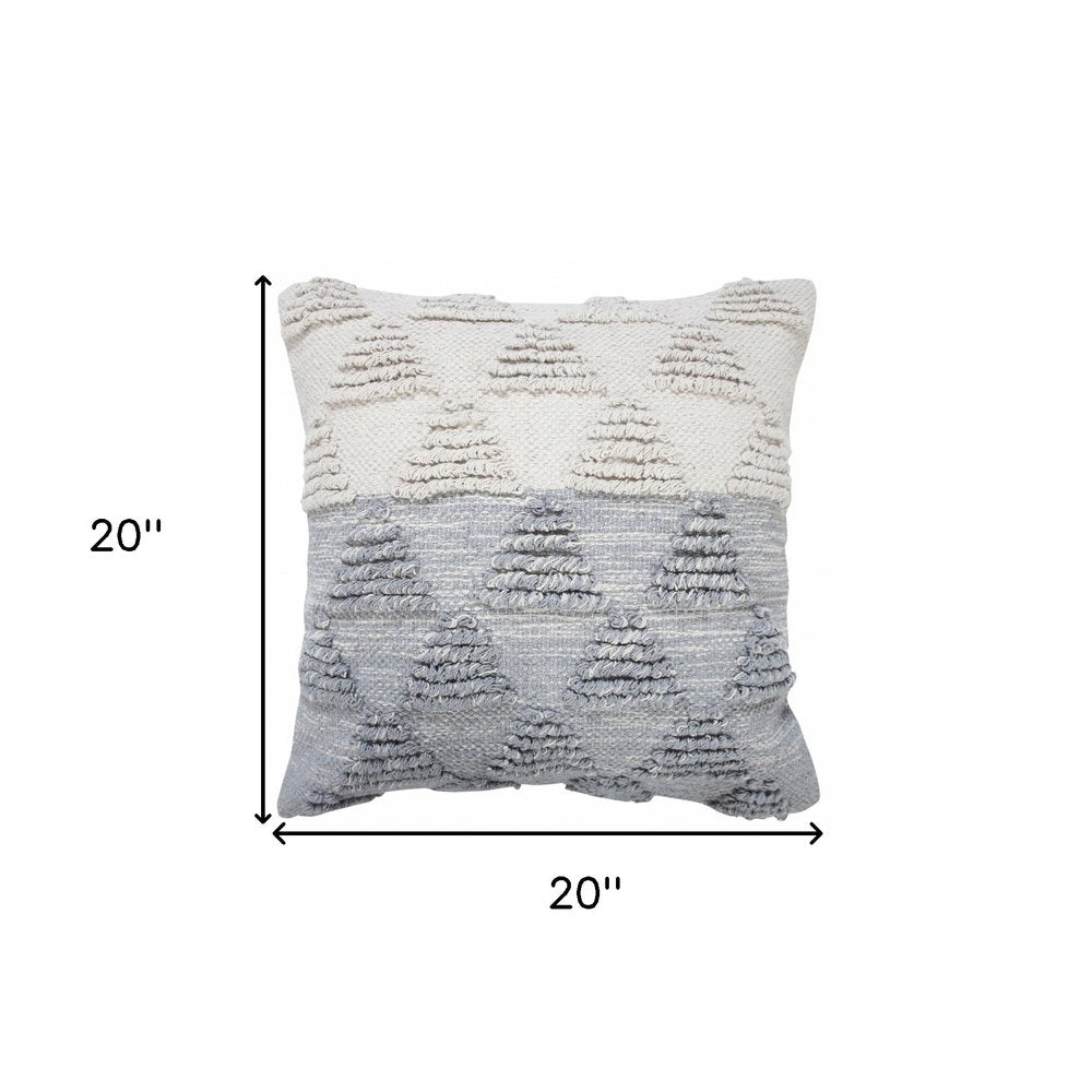 20" X 20" Bright Blue And Off-White 100% Cotton Geometric Zippered Pillow