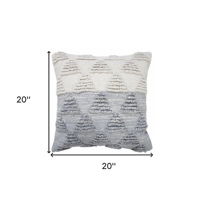 20" X 20" Bright Blue And Off-White 100% Cotton Geometric Zippered Pillow