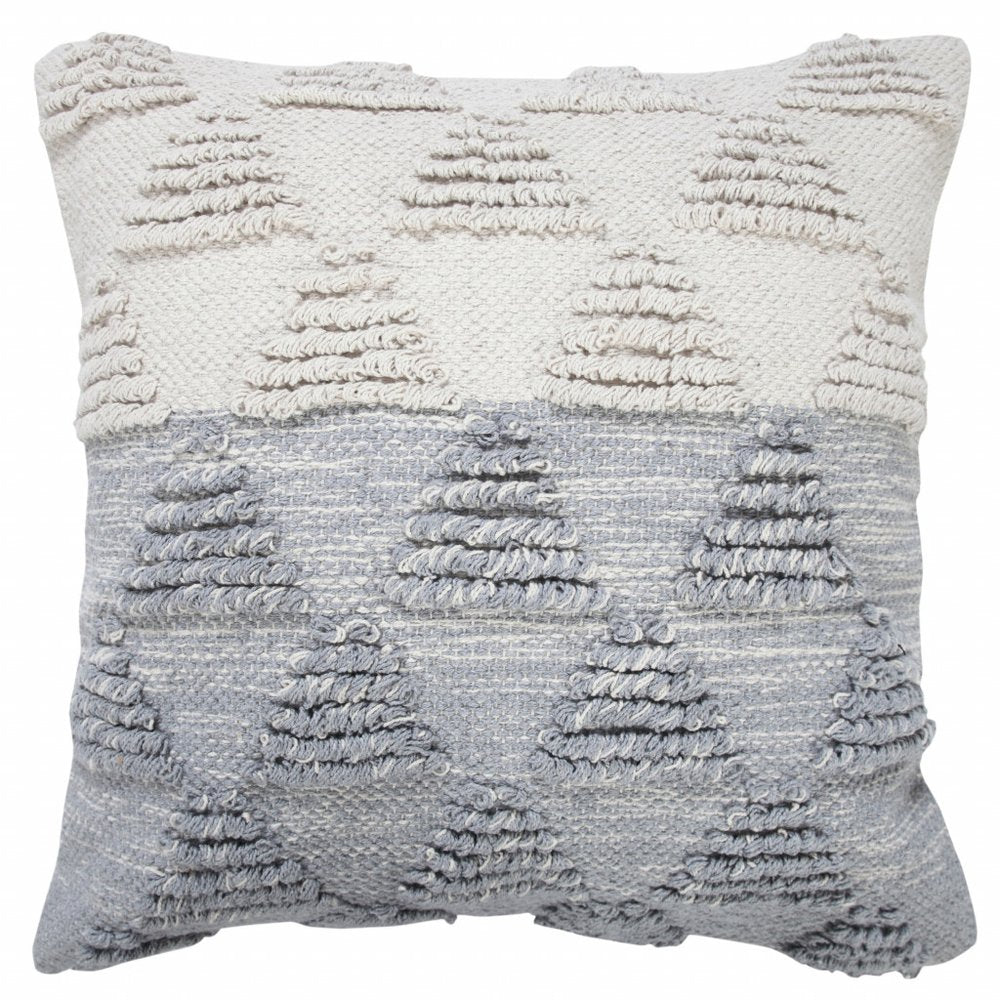 20" Blue And Off White Geometric Cotton Throw Pillow