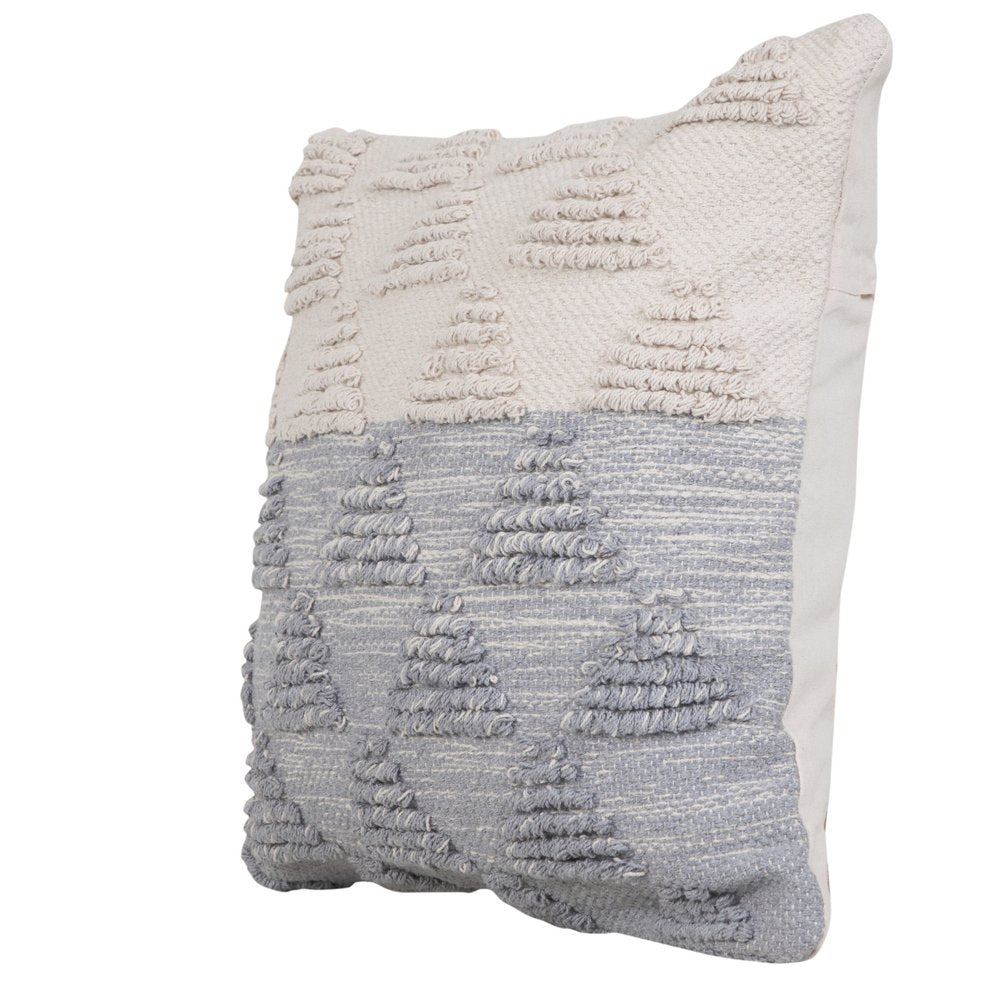 20" X 20" Bright Blue And Off-White 100% Cotton Geometric Zippered Pillow