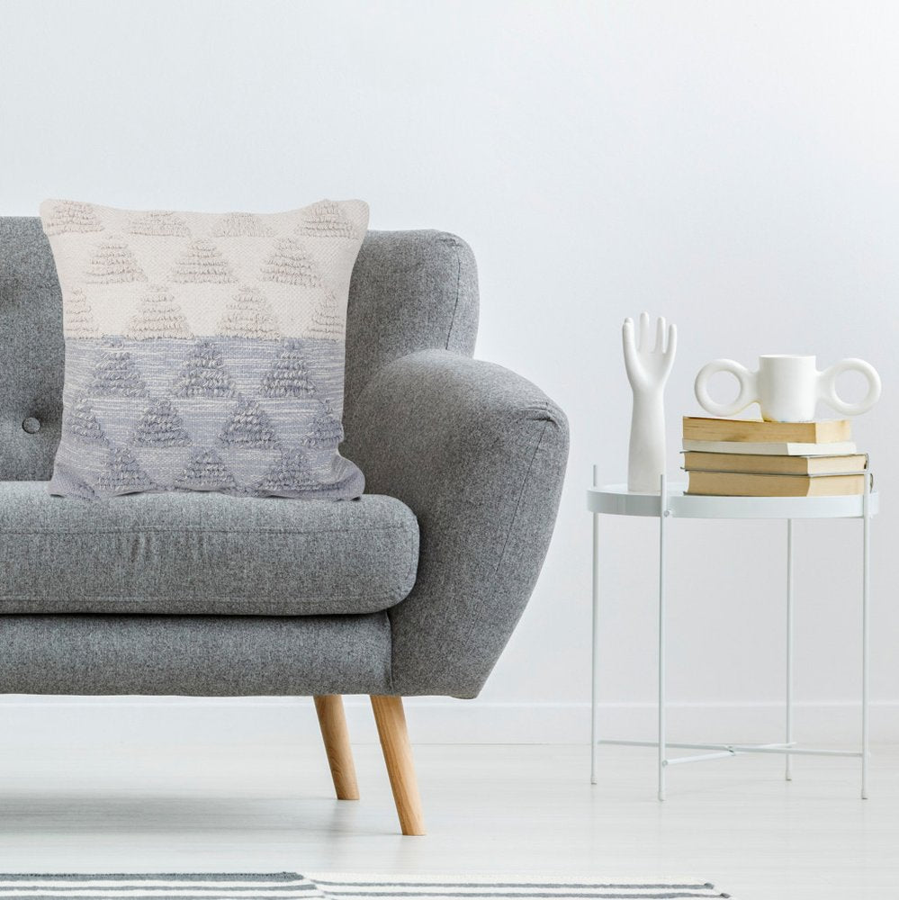 20" X 20" Bright Blue And Off-White 100% Cotton Geometric Zippered Pillow