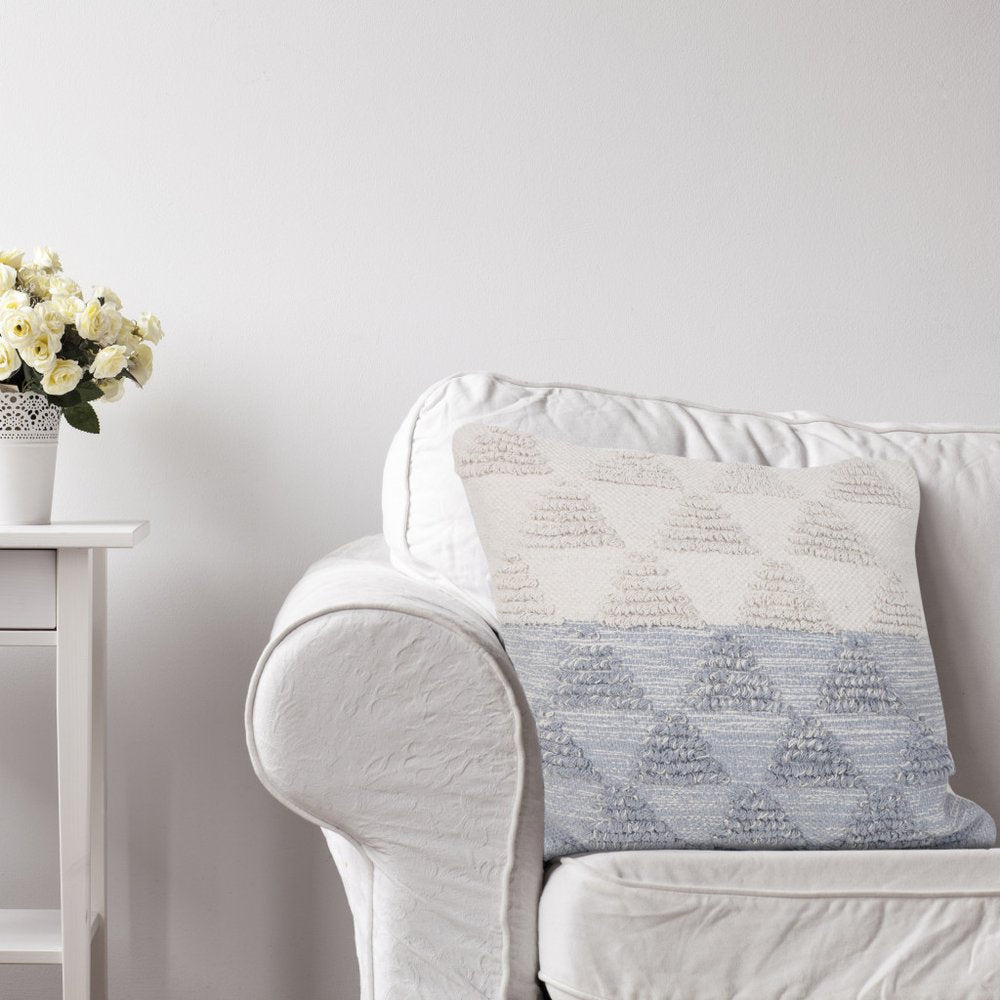 20" X 20" Bright Blue And Off-White 100% Cotton Geometric Zippered Pillow