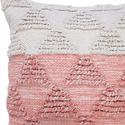 20" X 20" Pink And Off-White 100% Cotton Geometric Zippered Pillow