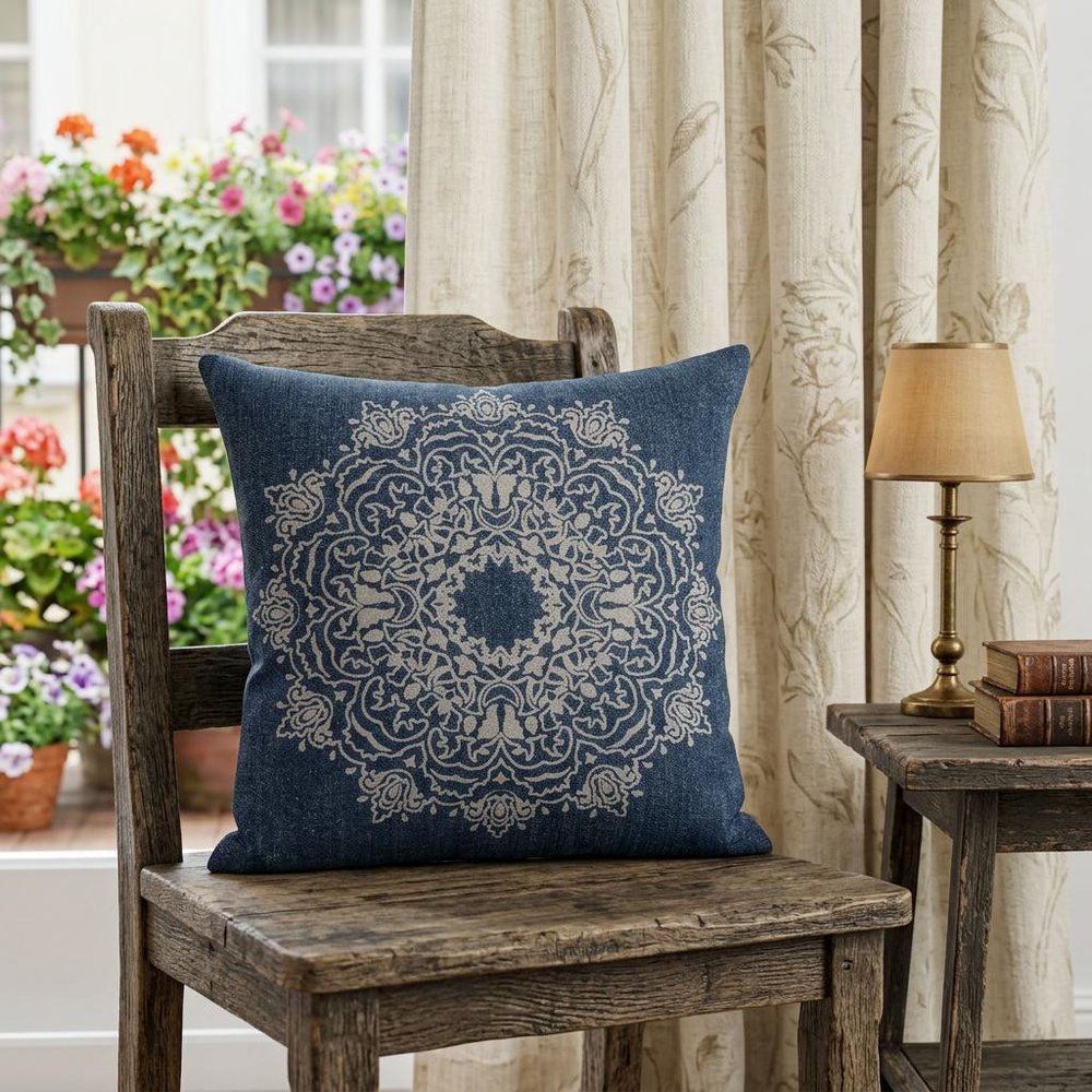 20" X 20" Jet Black And White 100% Cotton Geometric Zippered Pillow