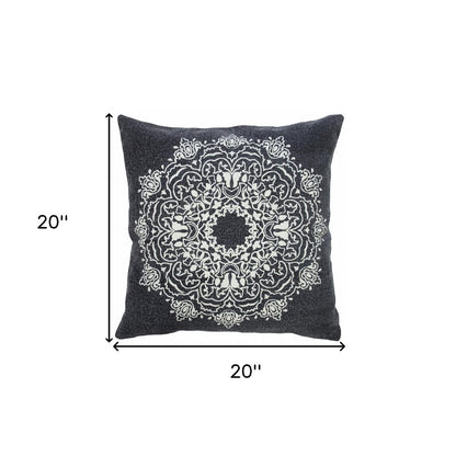 20" X 20" Pale Gray And White 100% Cotton Geometric Zippered Pillow