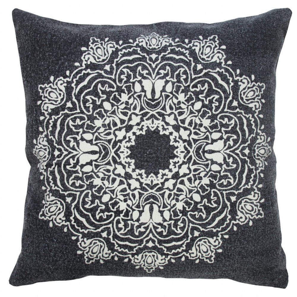 20" X 20" Pale Gray And White 100% Cotton Geometric Zippered Pillow