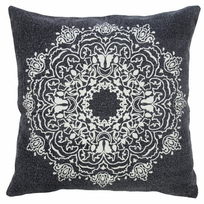 20" X 20" Pale Gray And White 100% Cotton Geometric Zippered Pillow