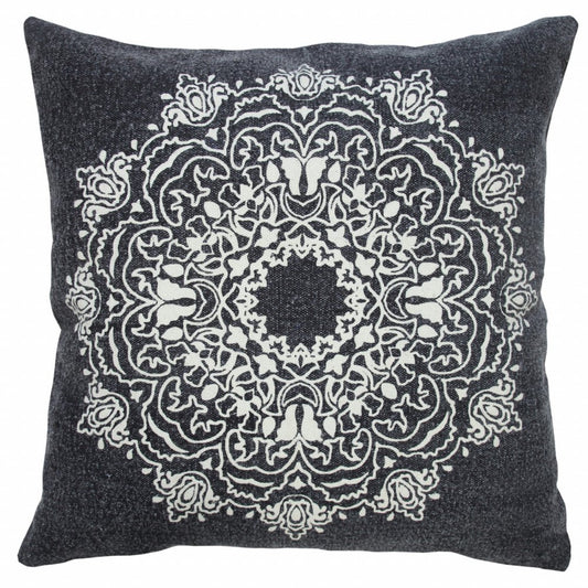 20" X 20" Pale Gray And White 100% Cotton Geometric Zippered Pillow