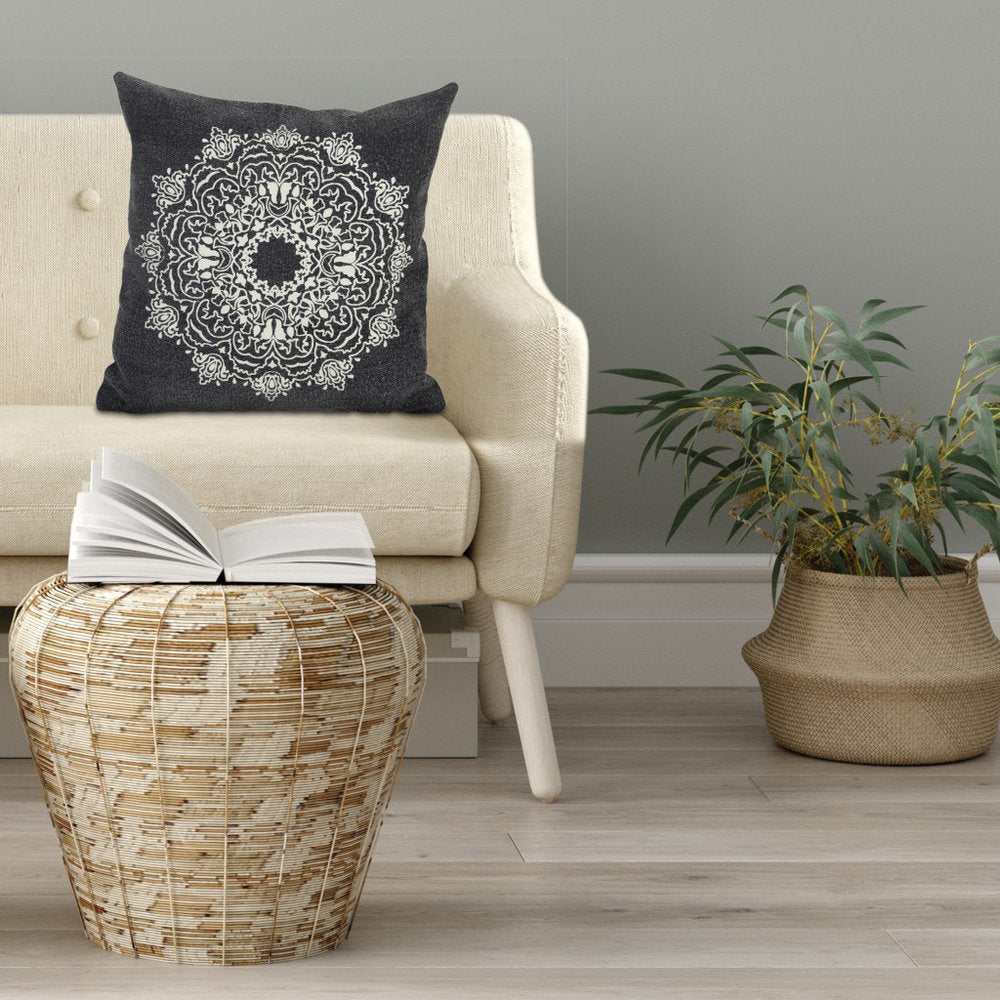 20" X 20" Pale Gray And White 100% Cotton Geometric Zippered Pillow