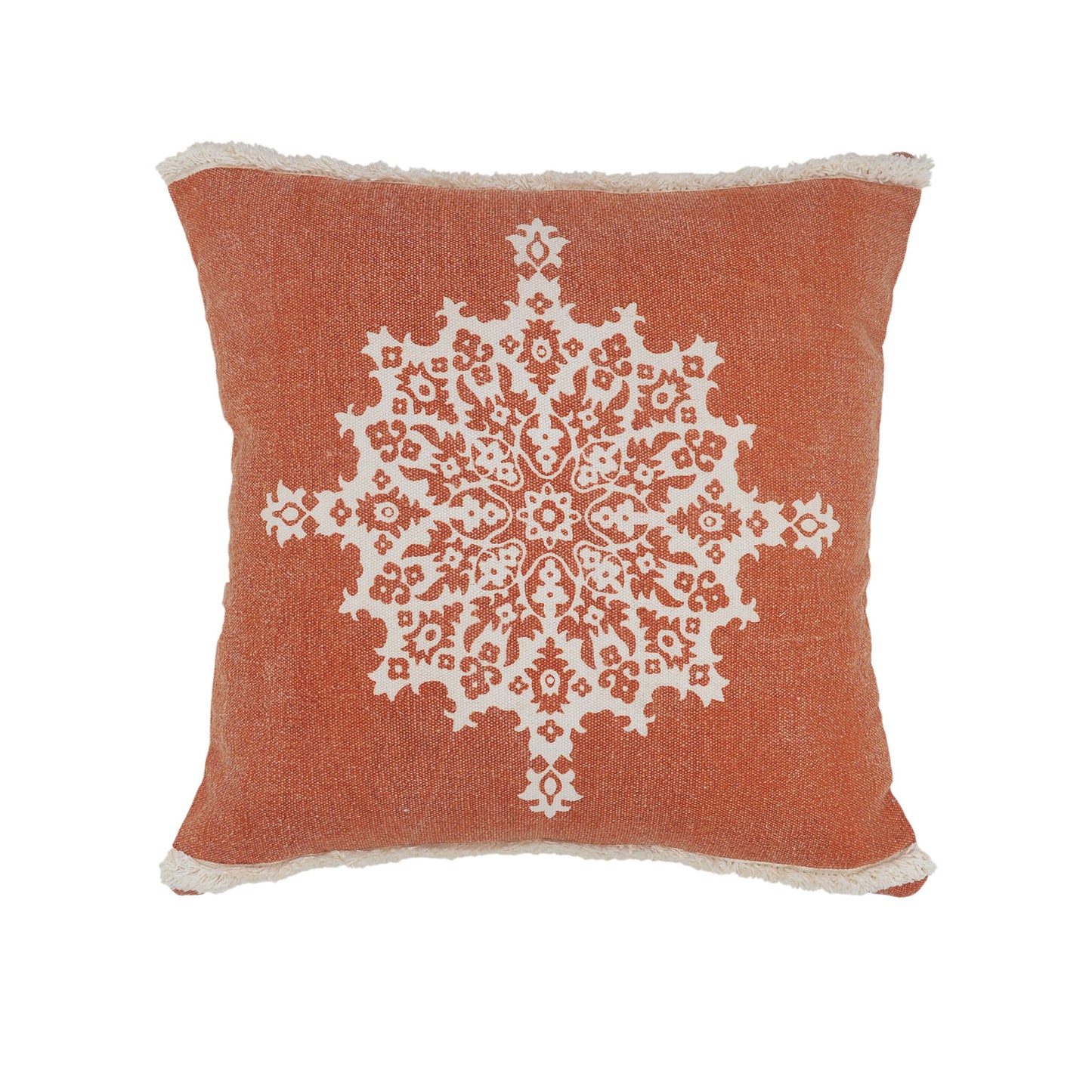 20" X 20" Orange And Off-White 100% Cotton Geometric Zippered Pillow