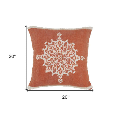 20" Orange and Off White Throw Pillow
