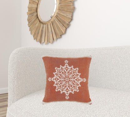 20" X 20" Orange And Off-White 100% Cotton Geometric Zippered Pillow