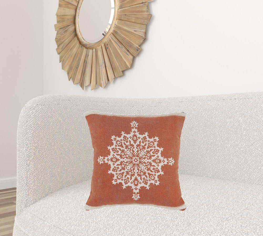 20" Orange and Off White Throw Pillow