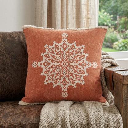 20" Orange and Off White Throw Pillow