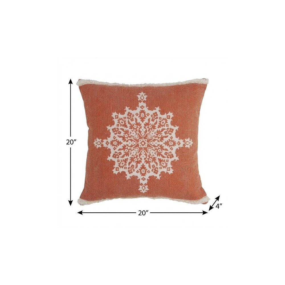 20" Orange and Off White Throw Pillow
