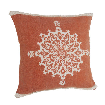 20" Orange and Off White Throw Pillow