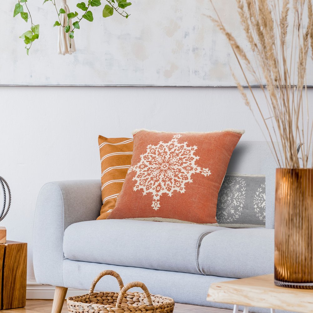 20" Orange and Off White Throw Pillow