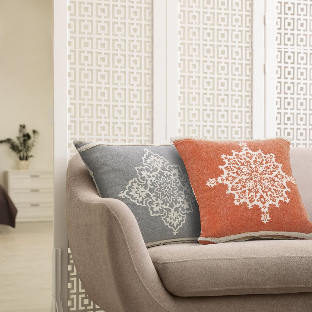 20" Orange and Off White Throw Pillow