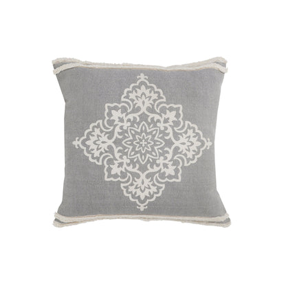 24" X 24" Light Gray And White 100% Cotton Geometric Zippered Pillow