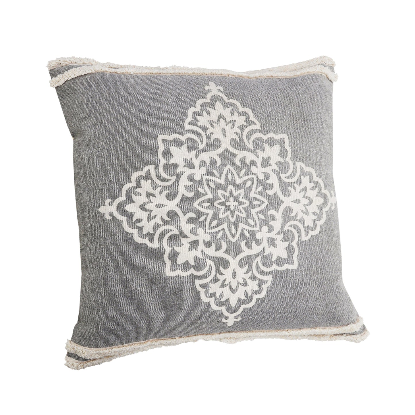 24" X 24" Light Gray And White 100% Cotton Geometric Zippered Pillow