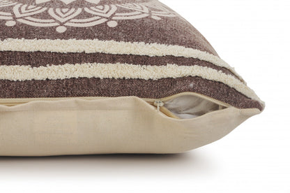 26" X 26" Brown And White 100% Cotton Striped Zippered Pillow