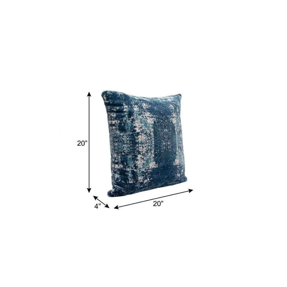 20" Blue And Ivory Abstract Throw Pillow